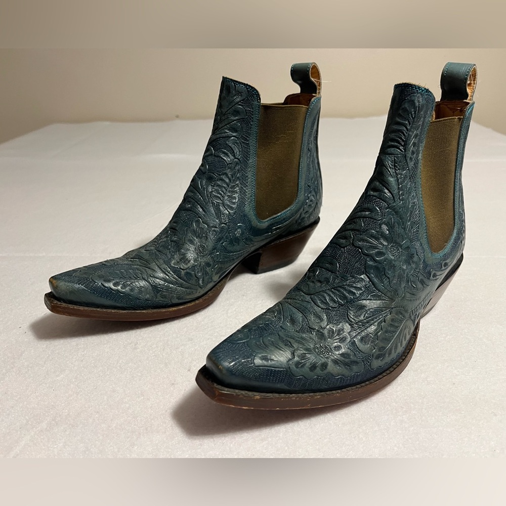 Old Gringo Boot Star Men’s 7D 9-150 Wyoming Blue Jeans TOOLED Leather Boots - Picture 4 of 13